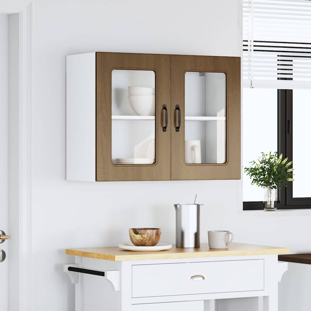 Kitchen Wall Cabinet with Glass Door Kalmar Brown Oak Engineered Wood