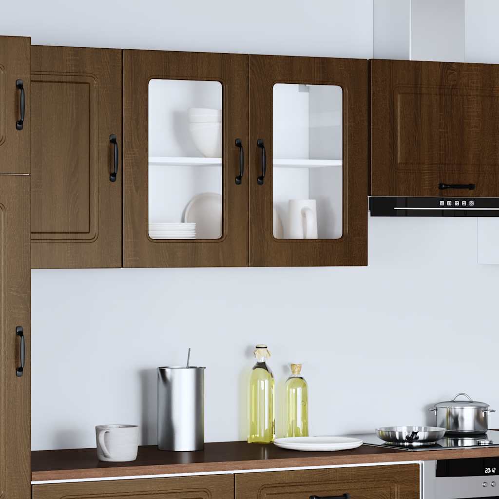 Kitchen Wall Cabinet with Glass Door Kalmar Brown Oak Engineered Wood