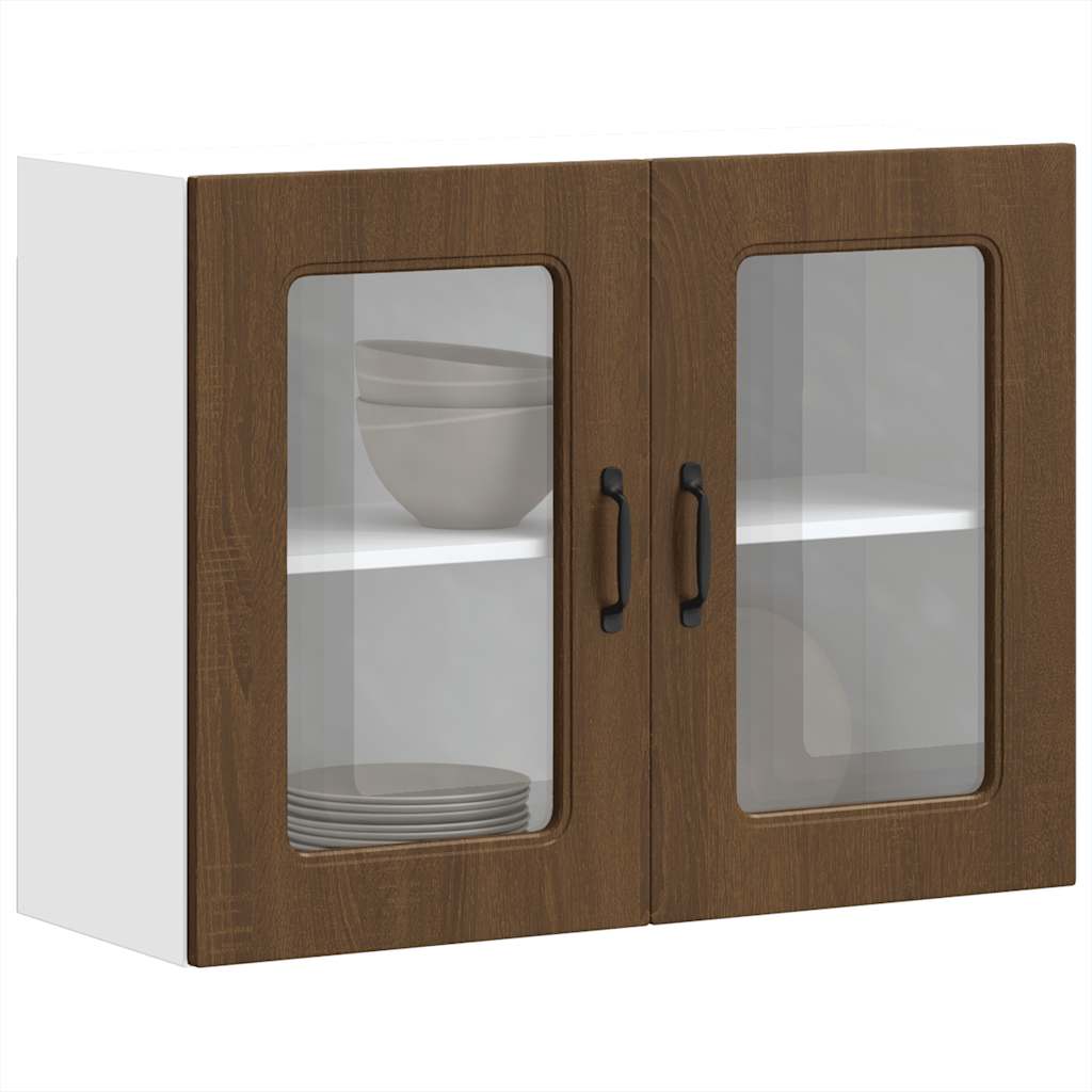 Kitchen Wall Cabinet with Glass Door Kalmar Brown Oak Engineered Wood
