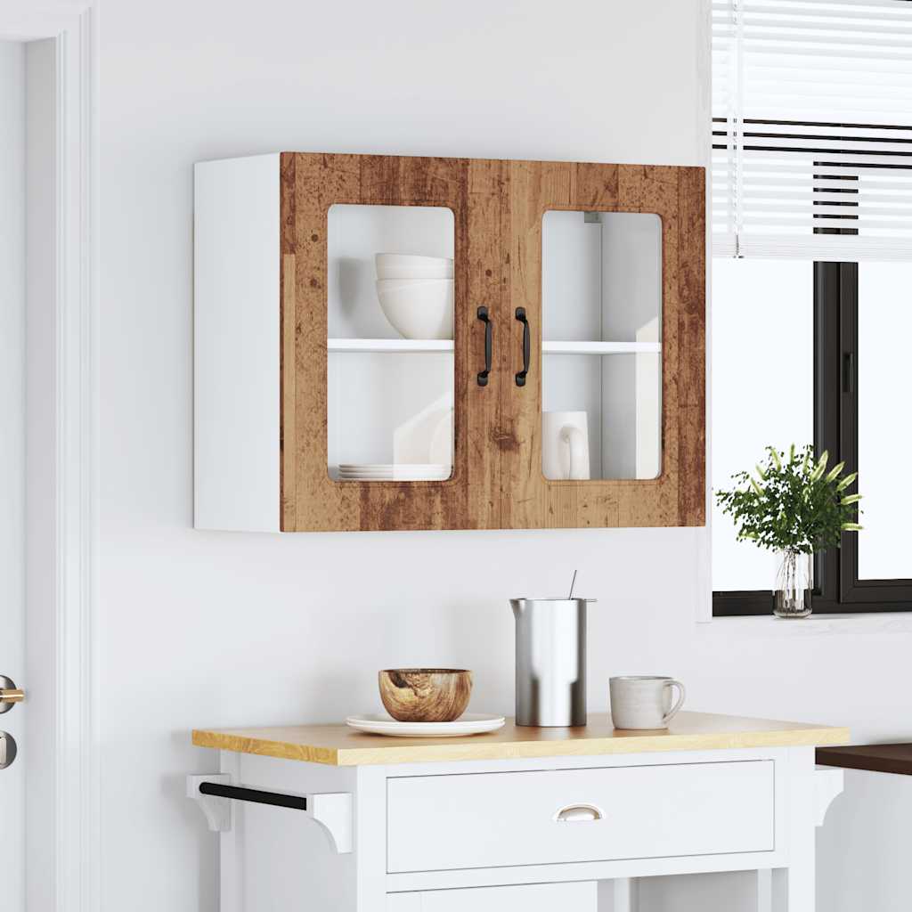 Kitchen Wall Cabinet with Glass Door Kalmar Old Wood Engineered Wood