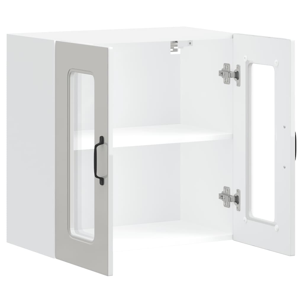 Kitchen Wall Cabinet with Glass Door Kalmar High Gloss White Engineered Wood