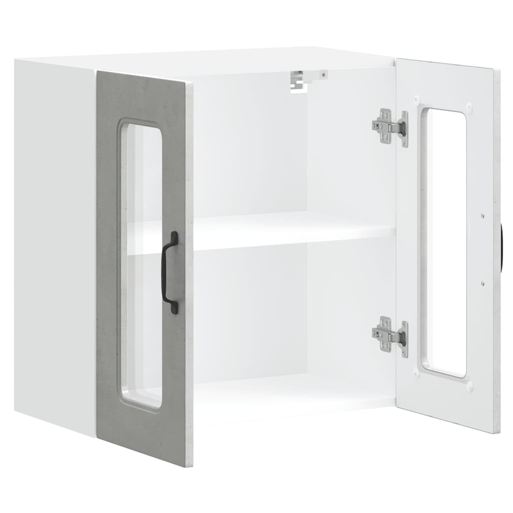 Kitchen Wall Cabinet with Glass Door Kalmar Concrete Grey Engineered Wood