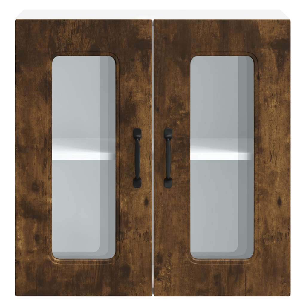 Kitchen Wall Cabinet with Glass Door Kalmar Smoked Oak Engineered Wood