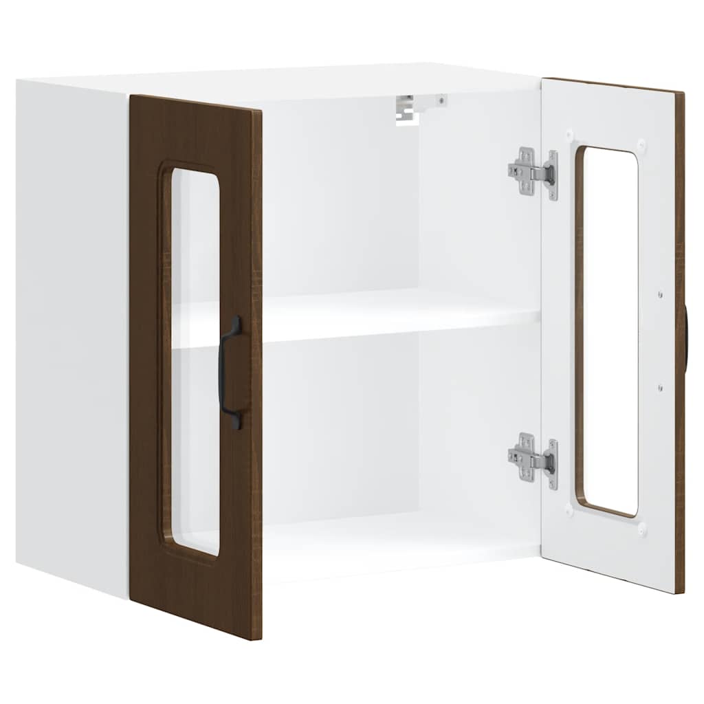 Kitchen Wall Cabinet with Glass Door Kalmar Brown Oak Engineered Wood