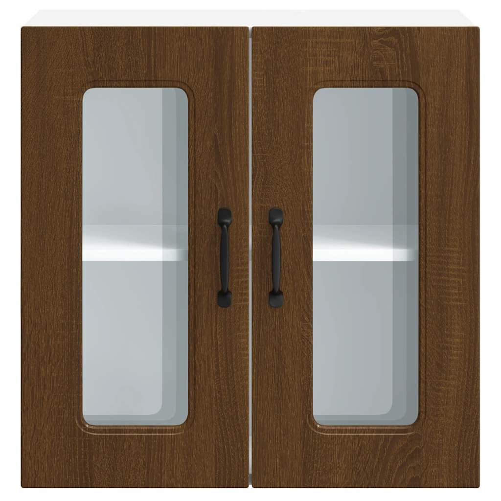 Kitchen Wall Cabinet with Glass Door Kalmar Brown Oak Engineered Wood