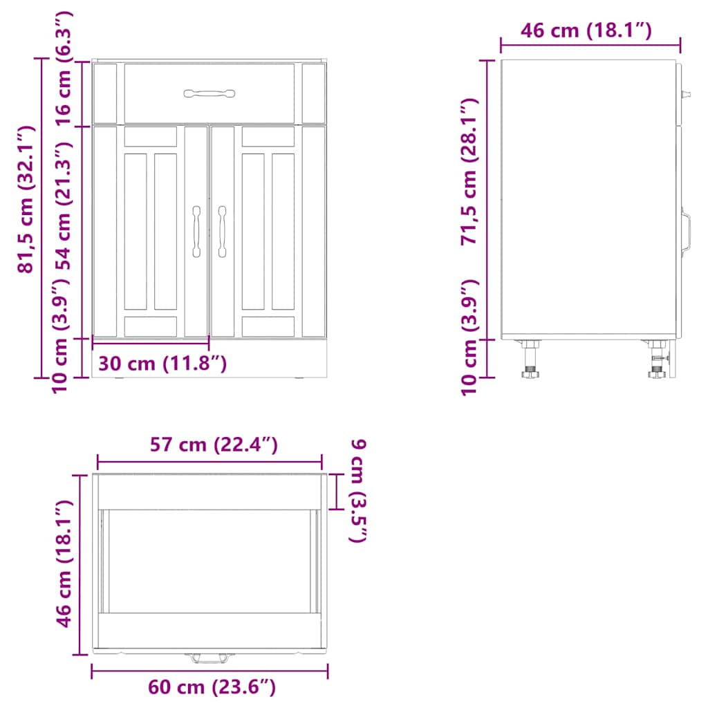Kitchen Base Cabinet Lucca Concrete Grey Engineered Wood