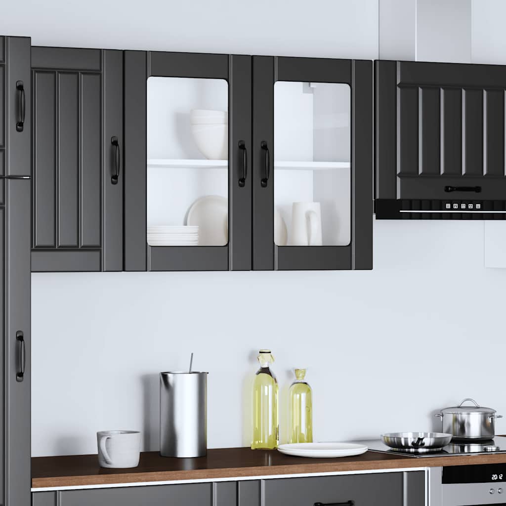 Kitchen Wall Cabinet with Glass Door Lucca Black Engineered Wood