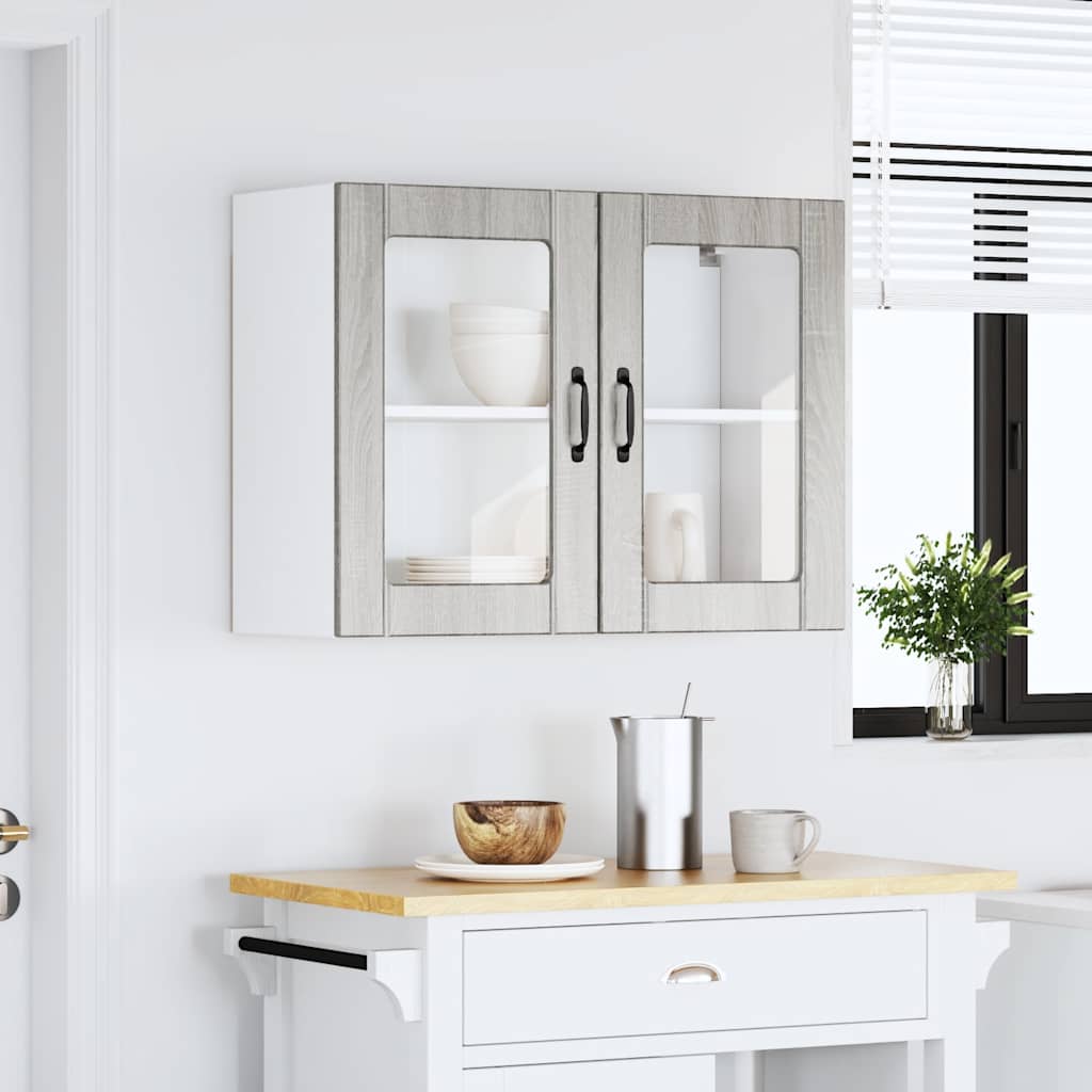 Kitchen Wall Cabinet with Glass Door Lucca Grey Sonoma Engineered Wood