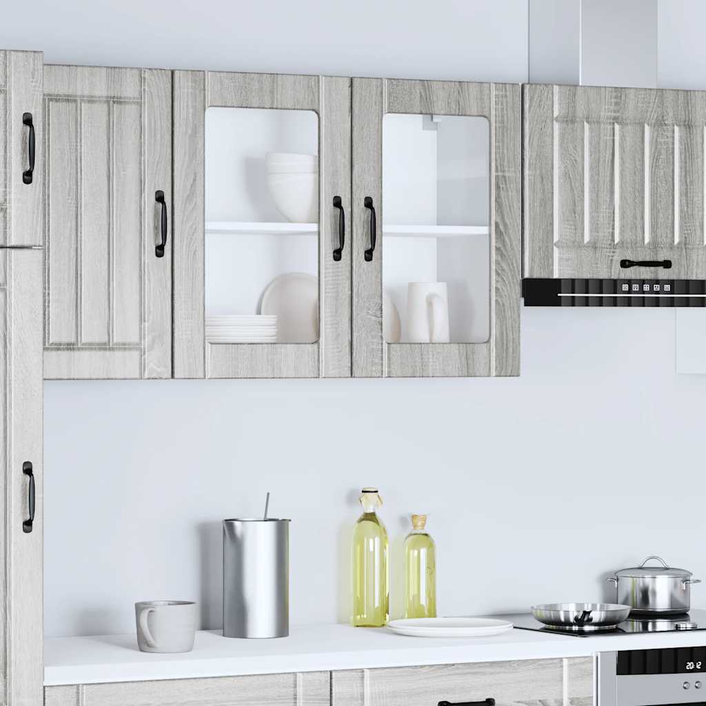 Kitchen Wall Cabinet with Glass Door Lucca Grey Sonoma Engineered Wood