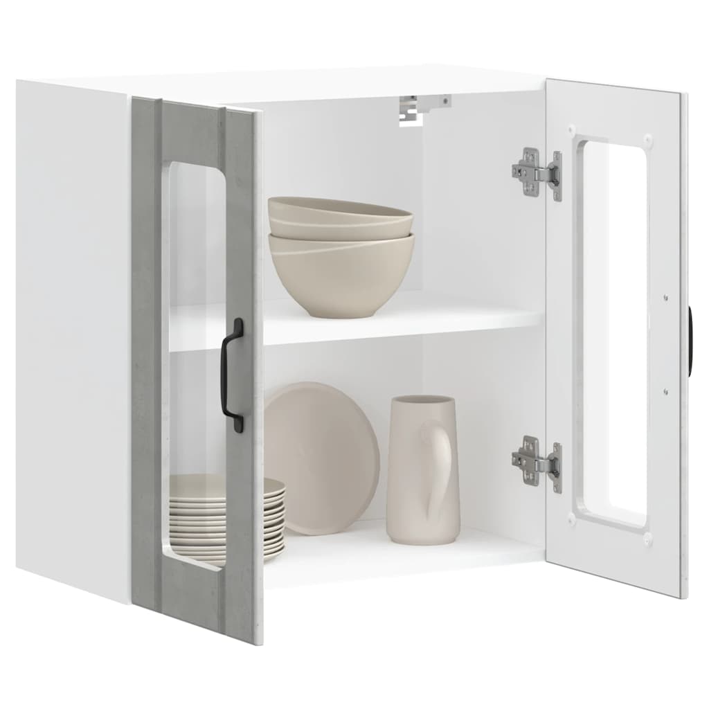 Kitchen Wall Cabinet with Glass Door Lucca Concrete Grey Engineered Wood