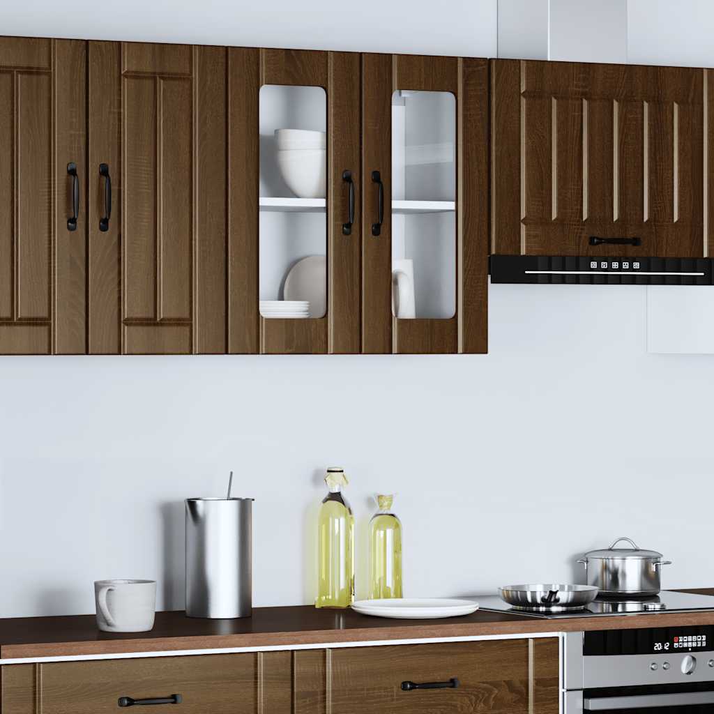 Kitchen Wall Cabinet with Glass Door Lucca Brown Oak Engineered Wood