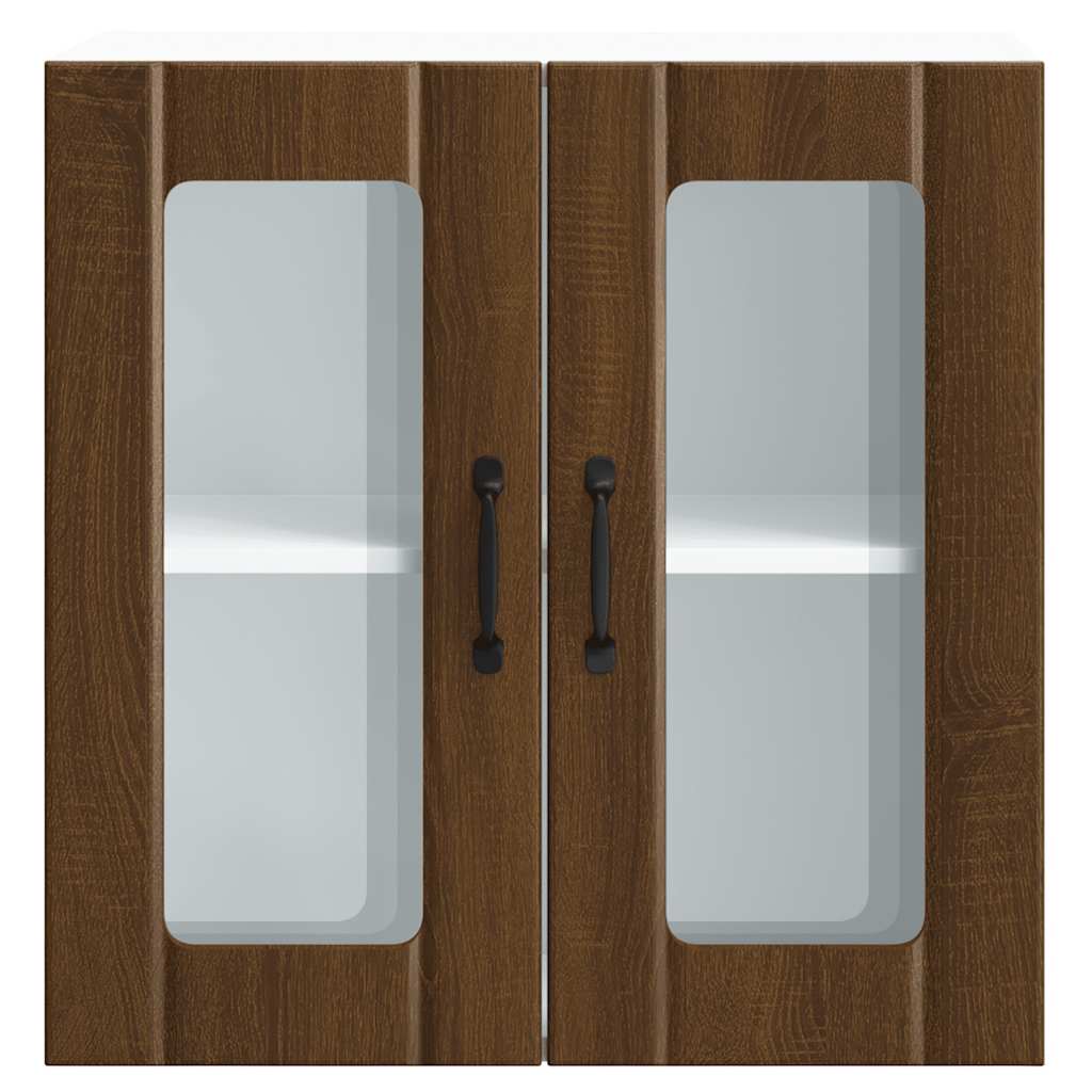 Kitchen Wall Cabinet with Glass Door Lucca Brown Oak Engineered Wood