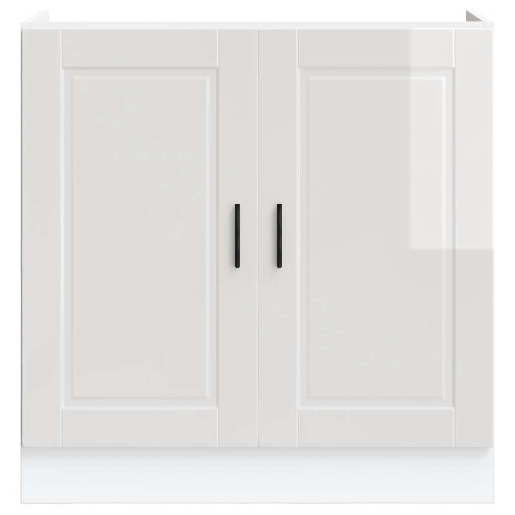 Sink Base Cabinet "Porto" High Gloss White 80x46x81.5 cm Engineered Wood