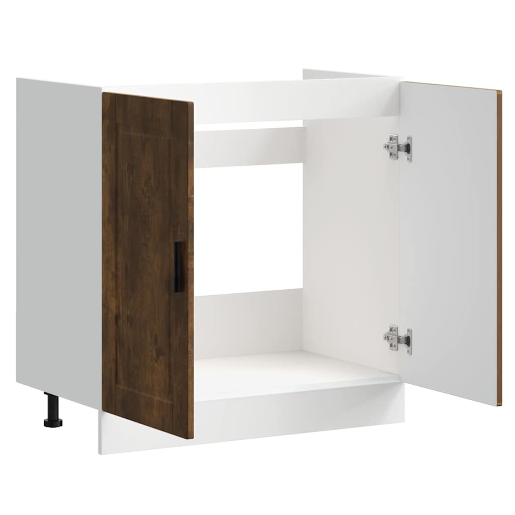 Sink Base Cabinet "Porto" Smoked Oak 80x46x81.5 cm Engineered Wood