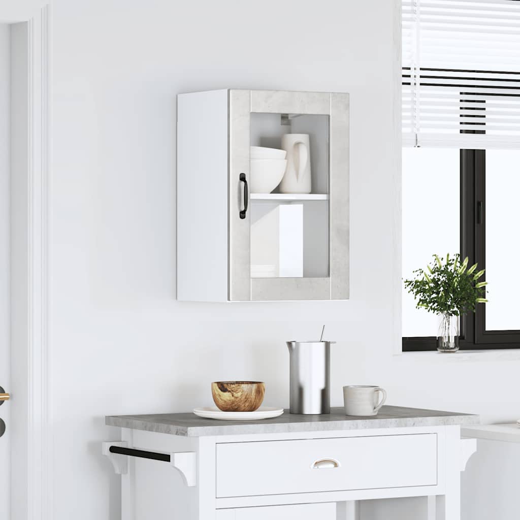 Kitchen Wall Cabinet with Glass Door Porto Concrete Grey