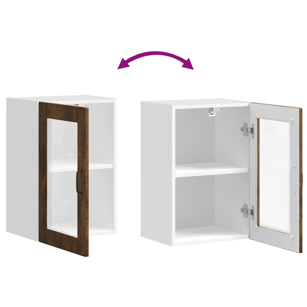 Kitchen Wall Cabinet with Glass Door Porto Smoked Oak