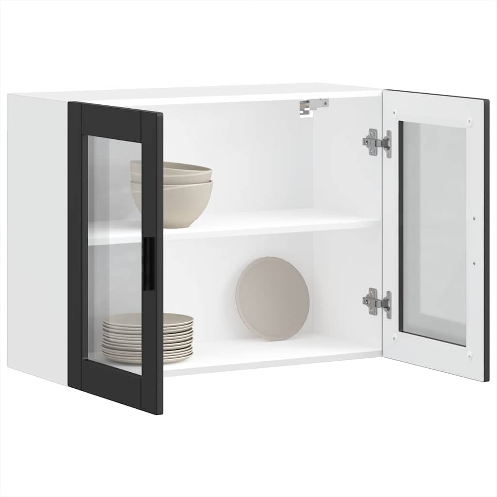 Kitchen Wall Cabinet with Glass Door Porto Black