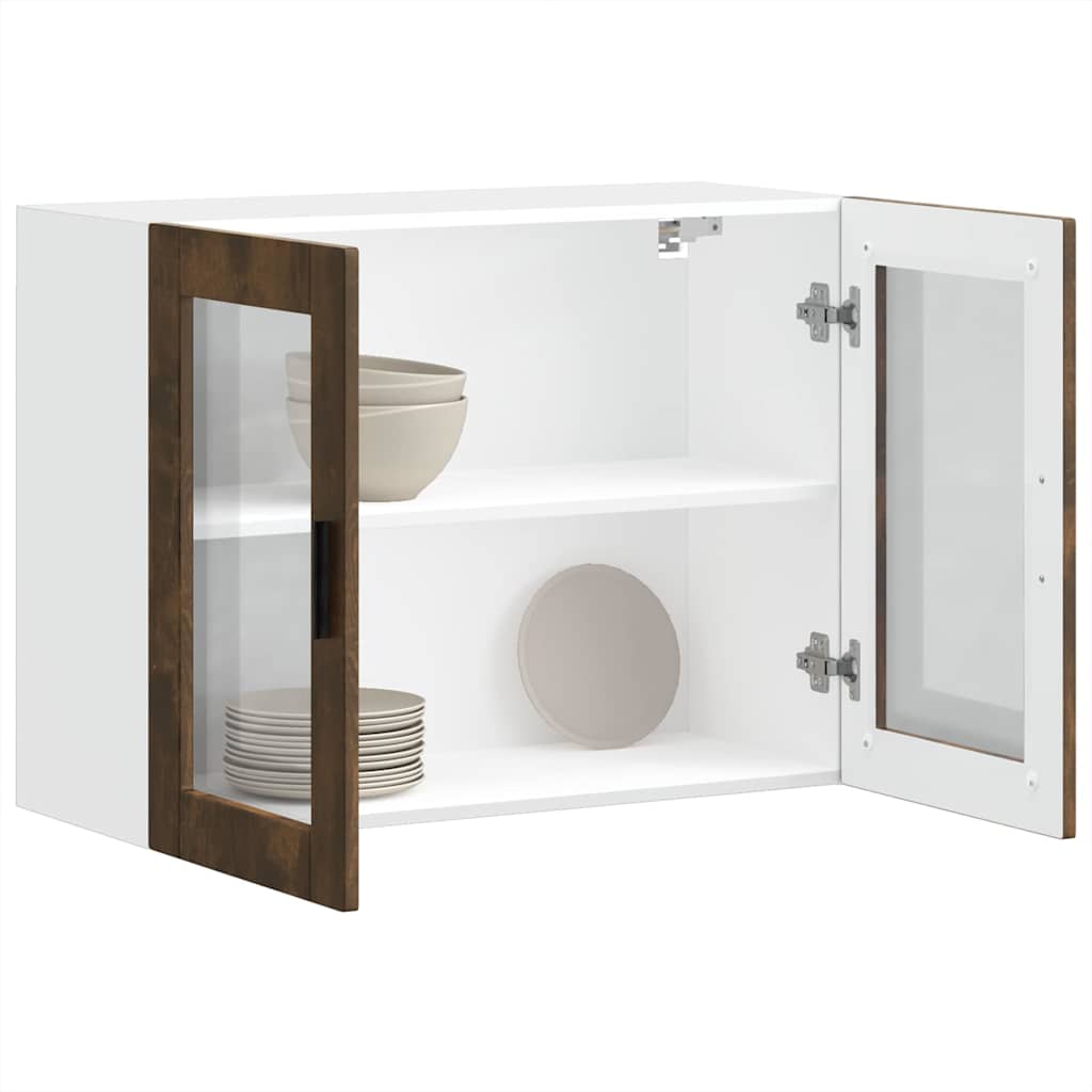 Kitchen Wall Cabinet with Glass Door Porto Smoked Oak