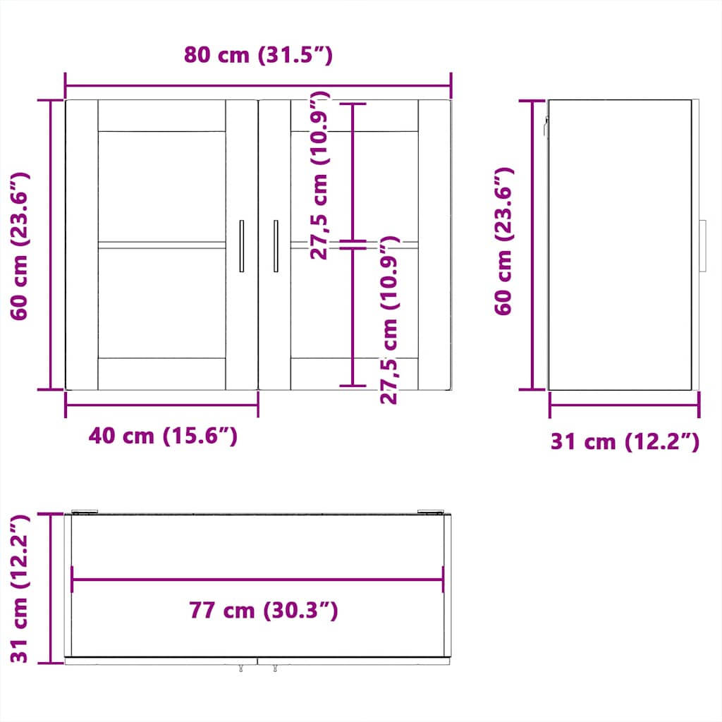 Kitchen Wall Cabinet with Glass Door Porto Brown Oak
