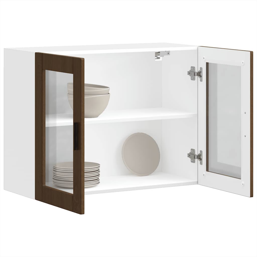 Kitchen Wall Cabinet with Glass Door Porto Brown Oak