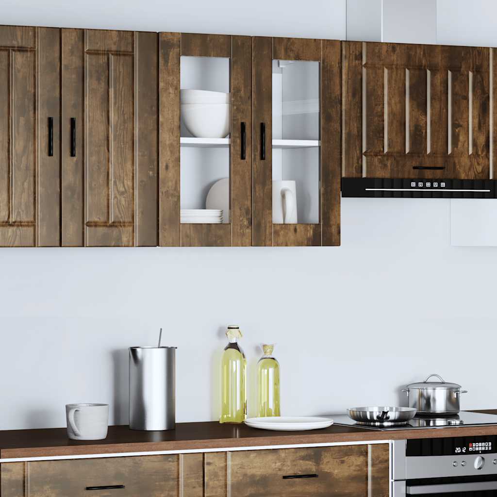 Kitchen Wall Cabinet with Glass Door Porto Smoked Oak