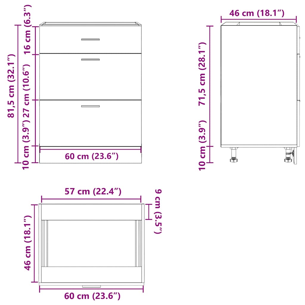 Kitchen Base Cabinet Lyon Smoked Oak Engineered Wood