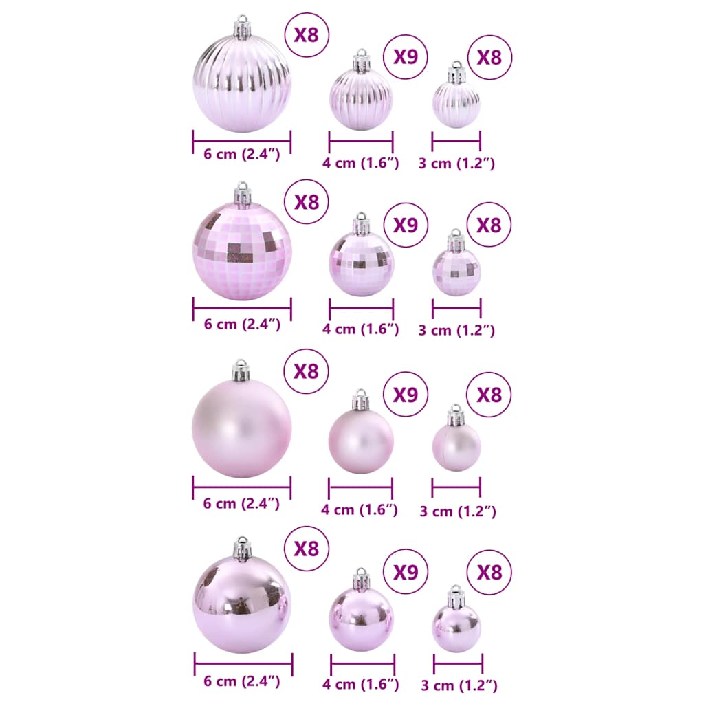 Christmas Baubles 100 pcs Pink Ø3/4/6 cm