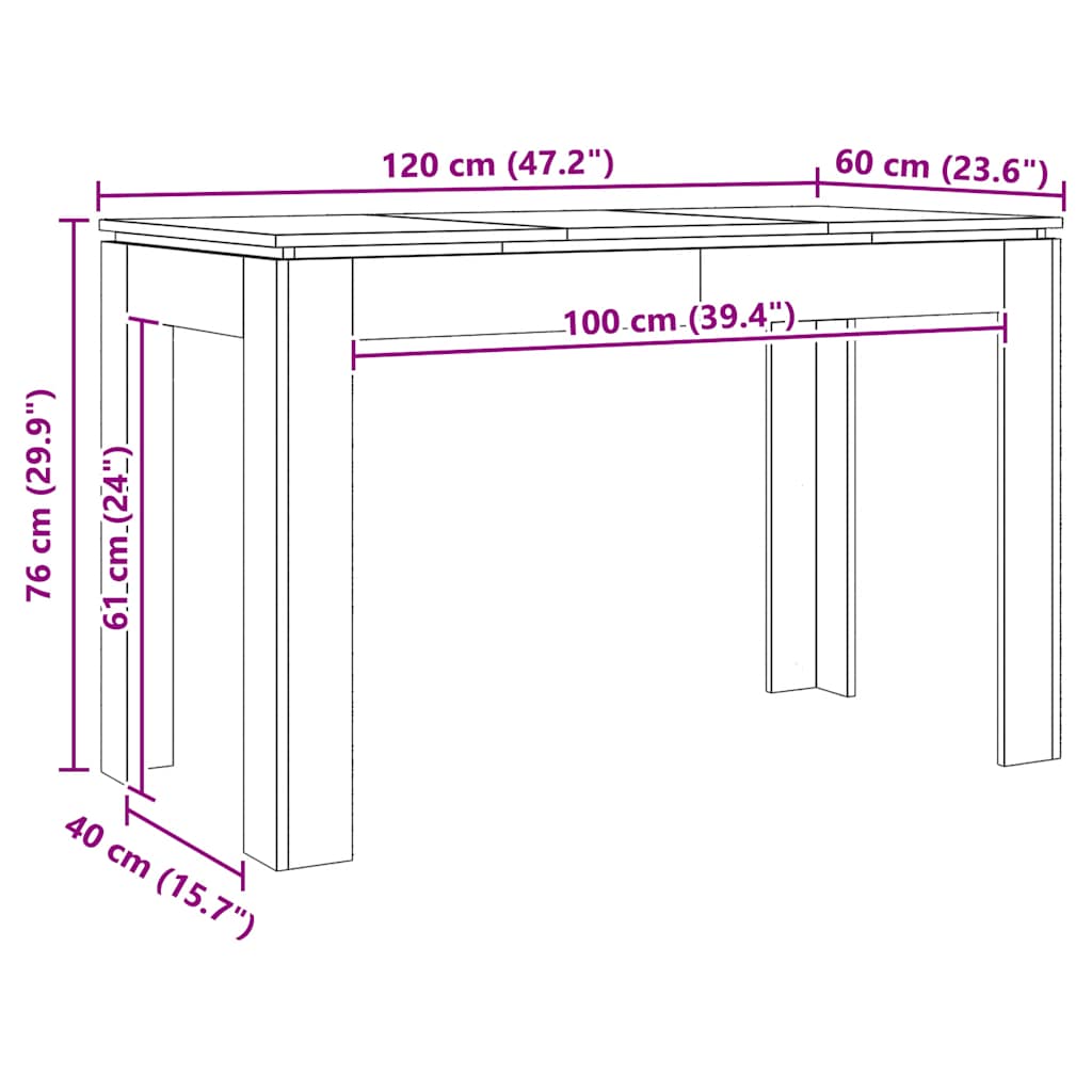 Dining Table Artisan Oak 120x60x76 cm Engineered Wood