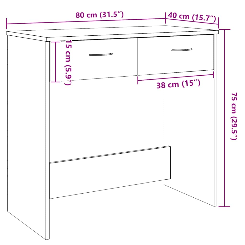 Desk Artisian Oak 80x40x75 cm Engineered Wood