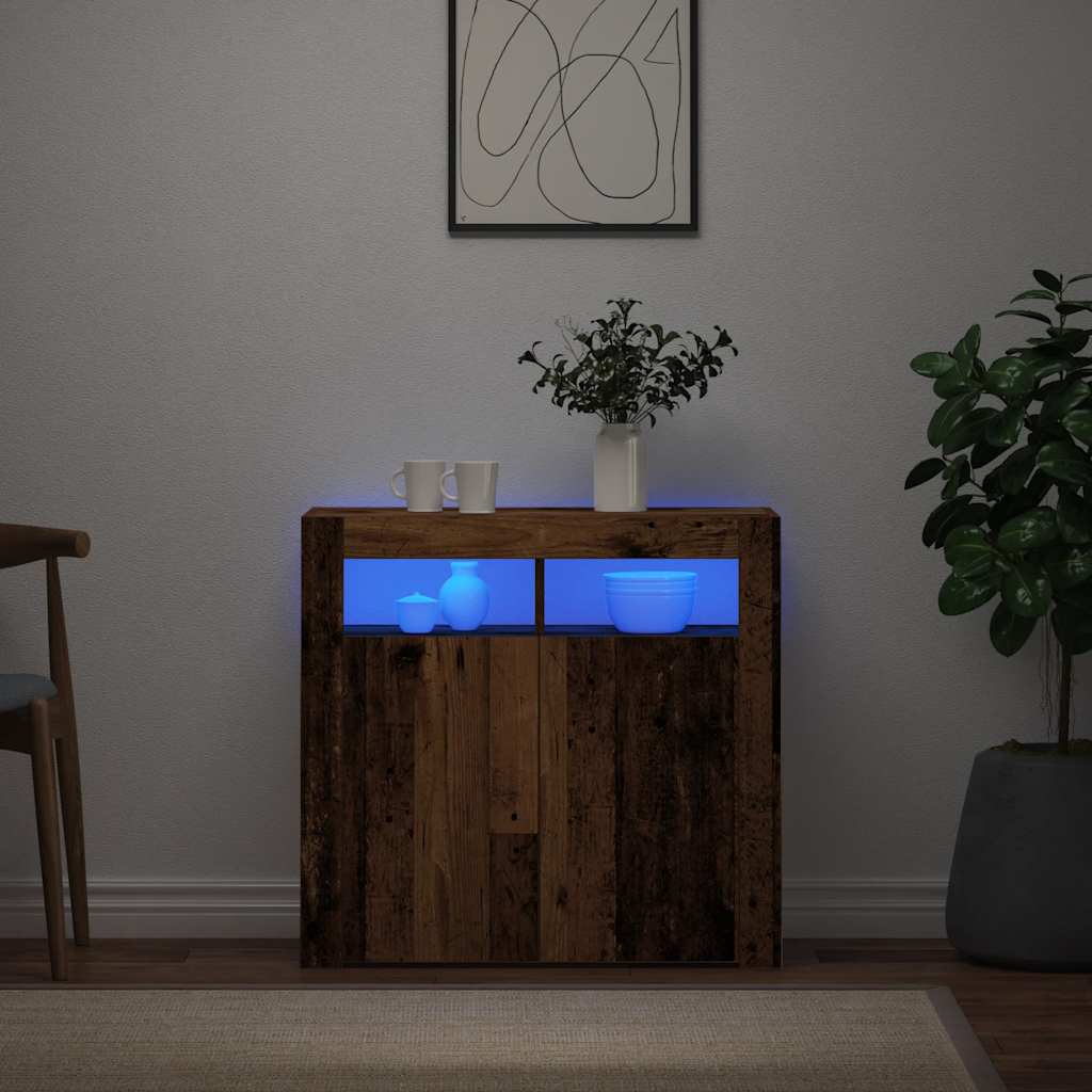 Sideboard with LED Lights Old Wood 80x35x75 cm Engineered Wood