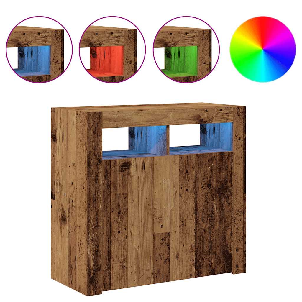 Sideboard with LED Lights Old Wood 80x35x75 cm Engineered Wood