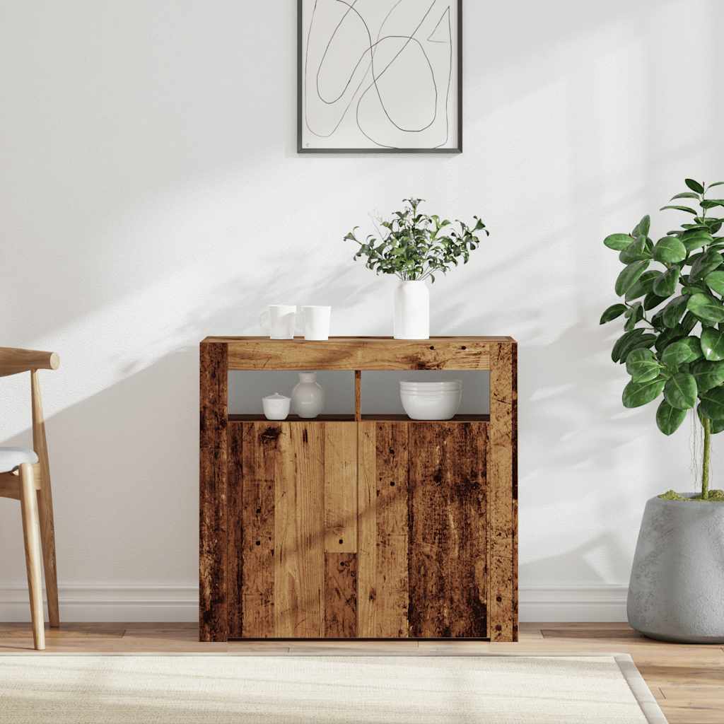 Sideboard with LED Lights Old Wood 80x35x75 cm Engineered Wood