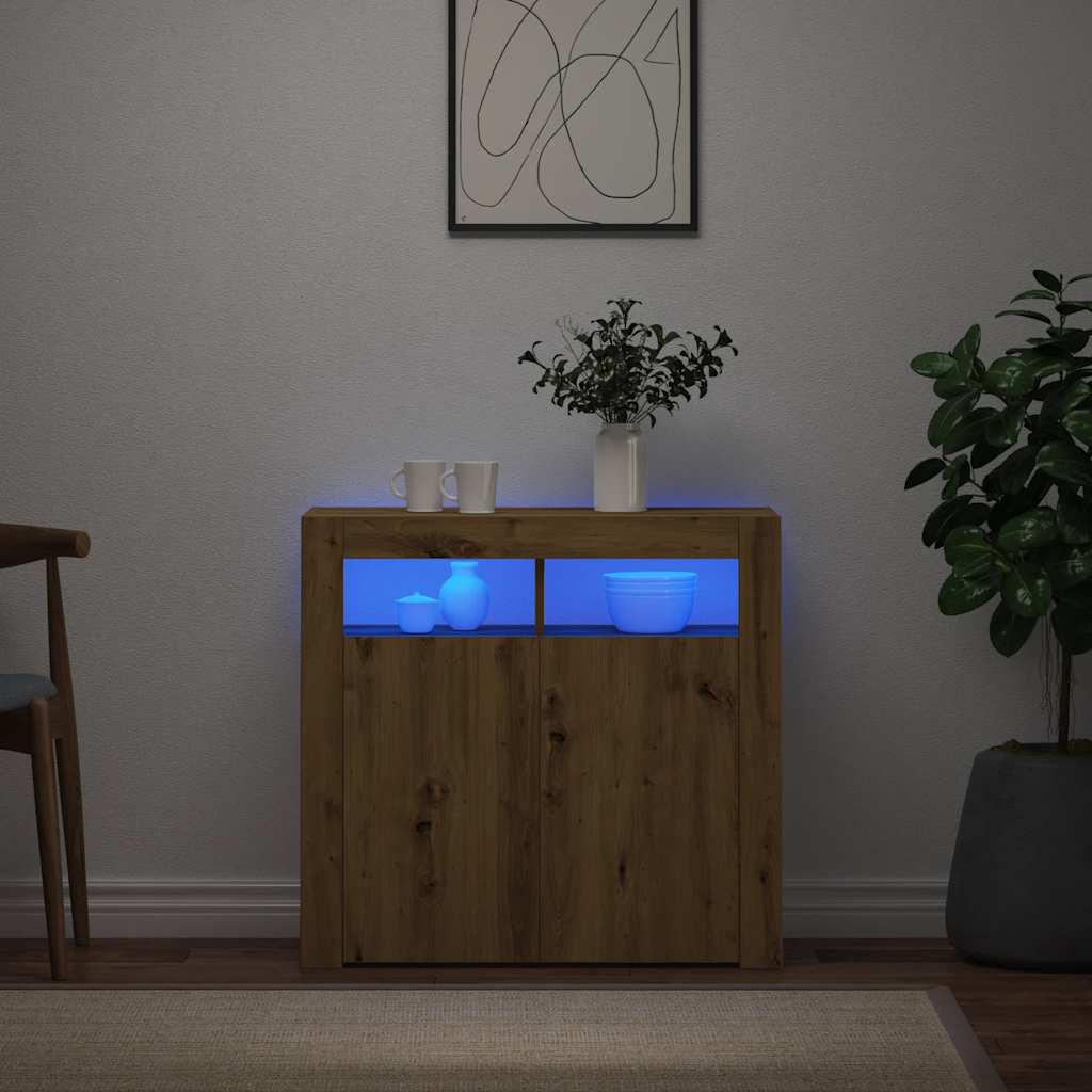 Sideboard with LED Lights Artisan Oak 80x35x75 cm Engineered Wood