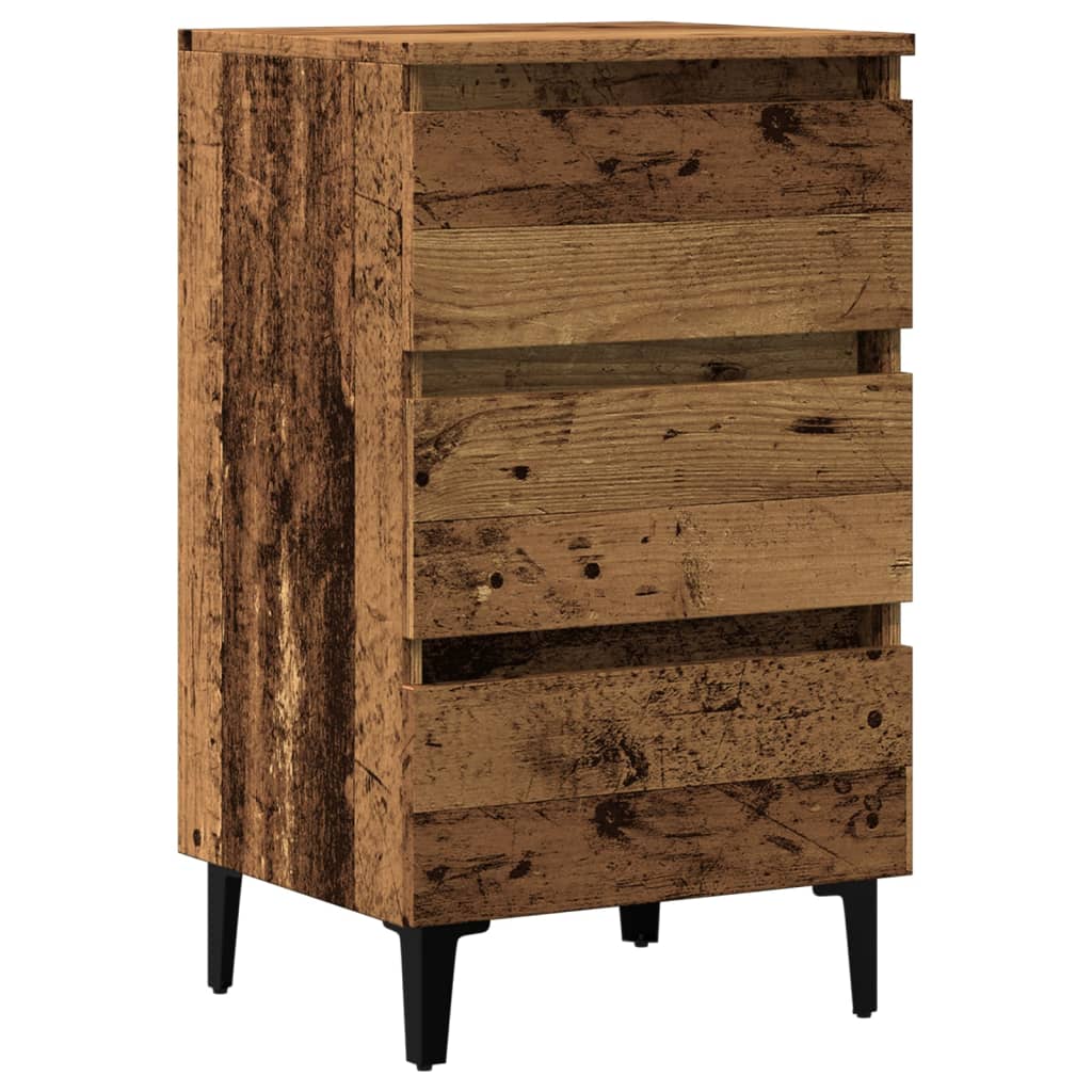 Bed Cabinet with Metal Legs Old Wood 40x35x69 cm
