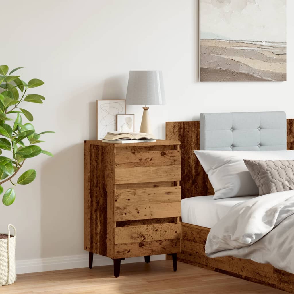 Bed Cabinet with Metal Legs Old Wood 40x35x69 cm