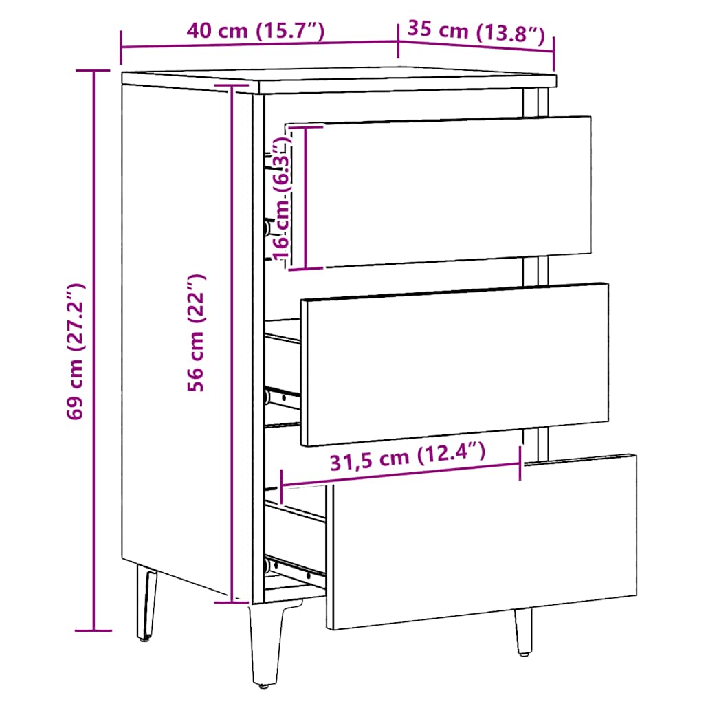 Bed Cabinet with Metal Legs Artisan Oak 40x35x69 cm