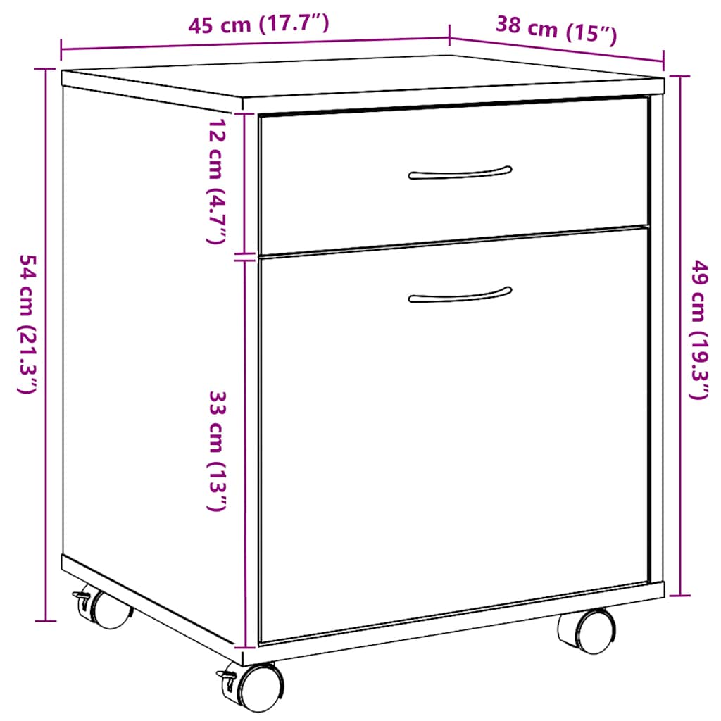 Rolling Cabinet Artisan Oak 45x38x54 cm Engineered Wood