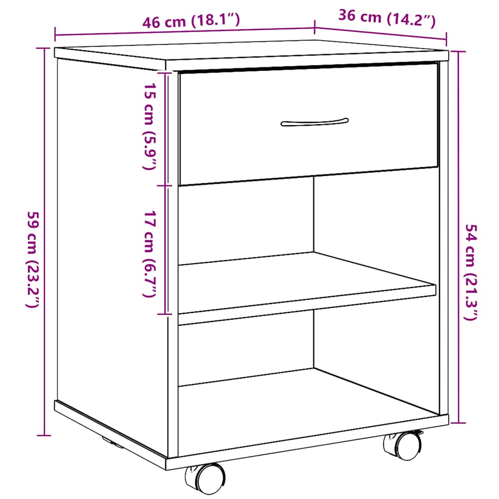 Rolling Cabinet Artisan Oak 46x36x59 cm Engineered Wood