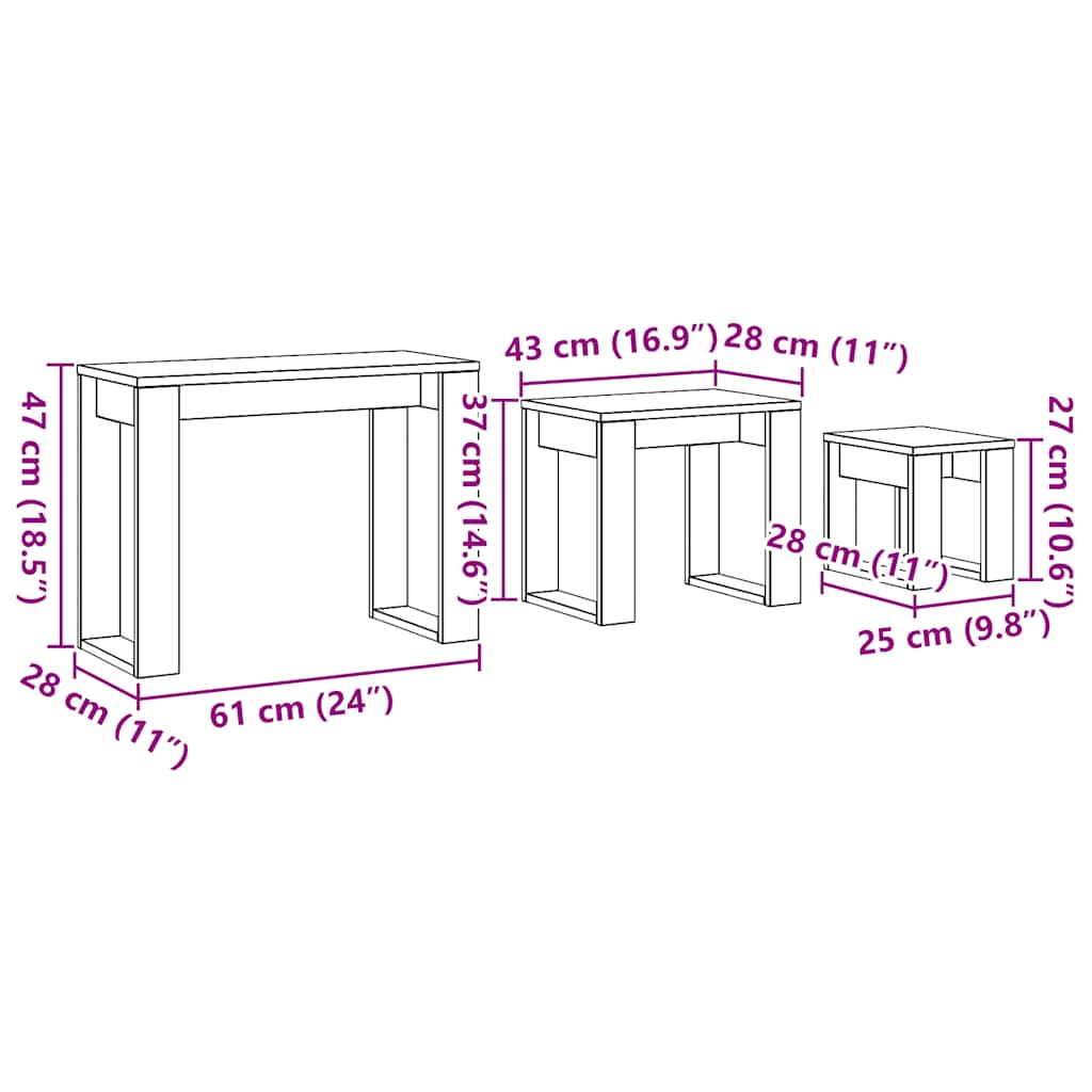 Nest of Tables 3 pcs Artisan Oak Engineered Wood