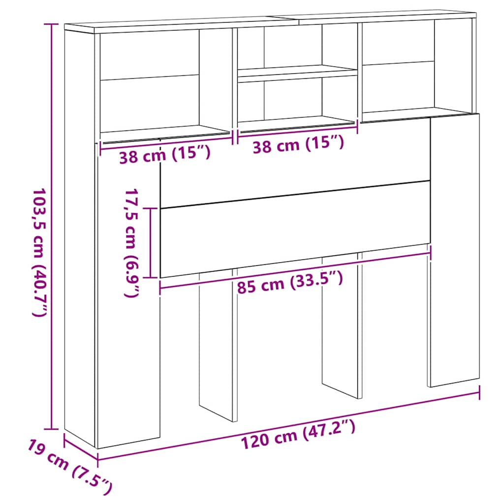 Headboard Cabinet Artisian Oak 120x19x103.5 cm Engineered Wood