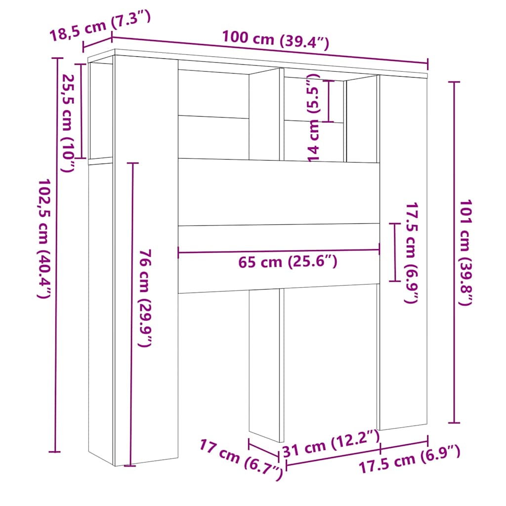 Headboard Cabinet Old Wood 100x18.5x102.5 cm Engineered Wood