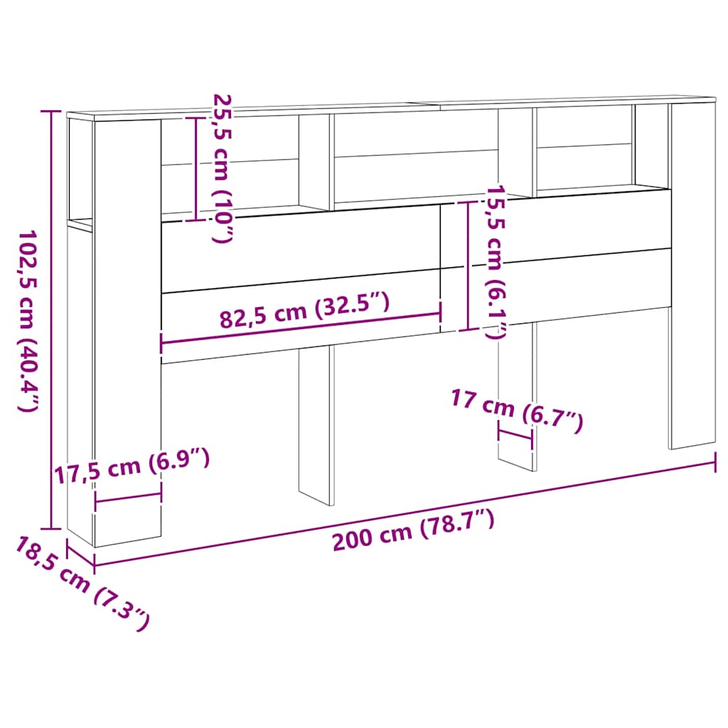 Headboard Cabinet Artisian Oak 200x18.5x102.5 cm Engineered Wood