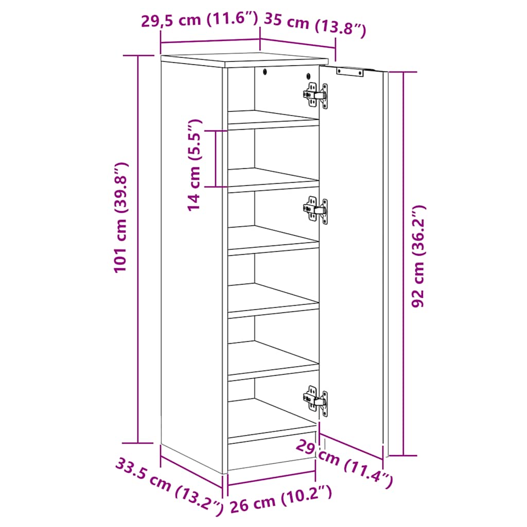 Shoe Cabinet Old Wood 29.5x35x100.5 cm Engineered Wood
