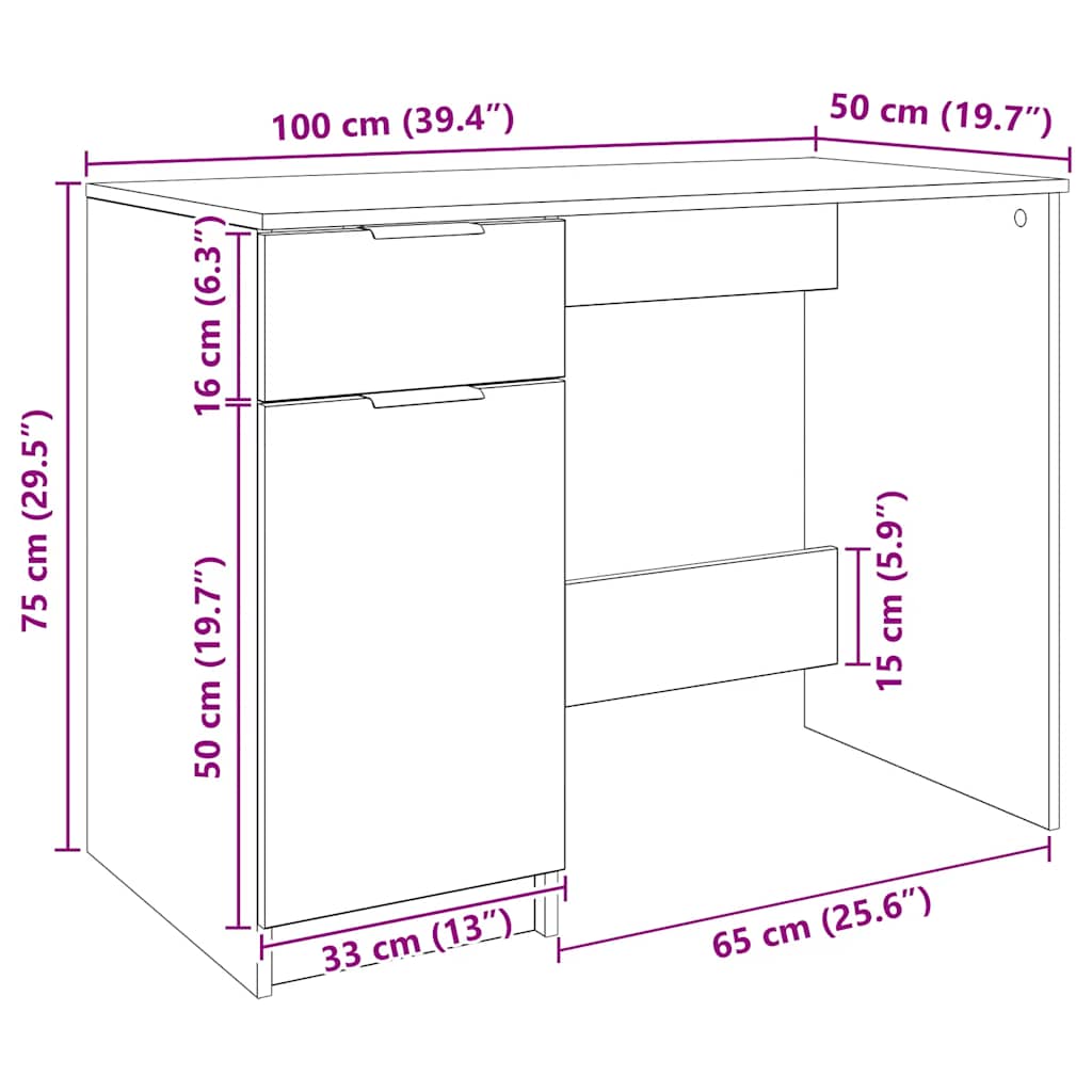 Desk Artisan Oak 100x50x75 cm Engineered Wood