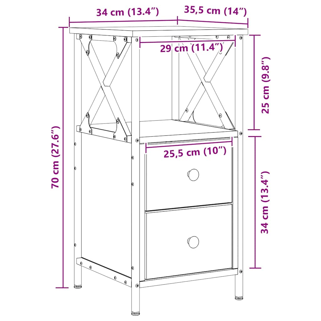 Bedside Cabinets 2 pcs Artisan Oak 34x35.5x70 cm Engineered Wood