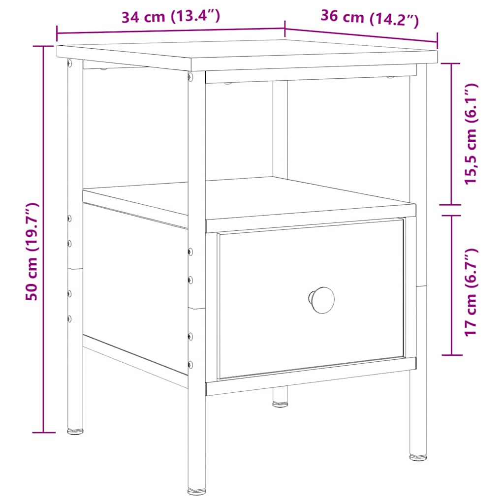 Bedside Cabinet Artisan Oak 34x36x50 cm Engineered Wood