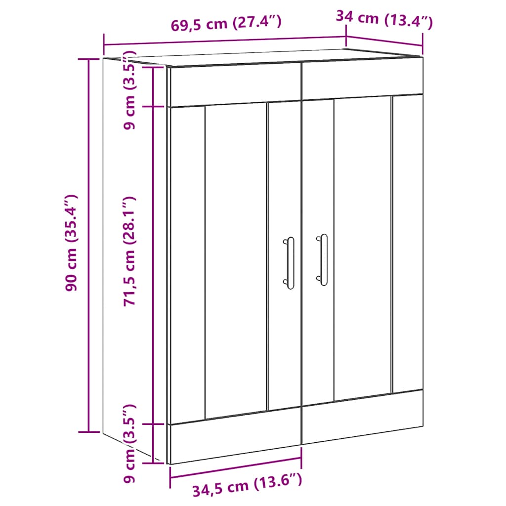 Wall Mounted Cabinet Artisan Oak 69.5x34x90 cm Engineered Wood