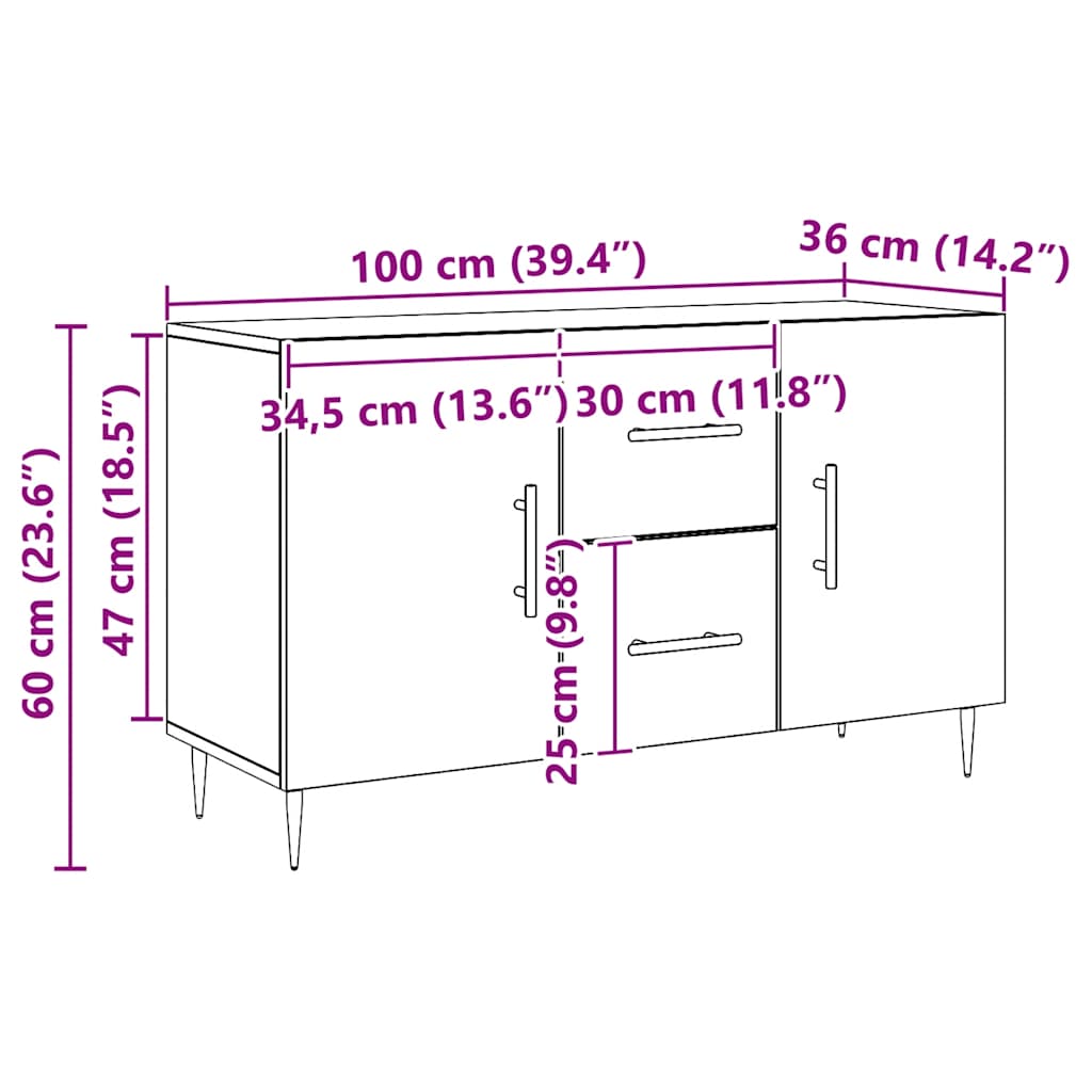 Sideboard Artisan Oak 100x36x60 cm Engineered Wood