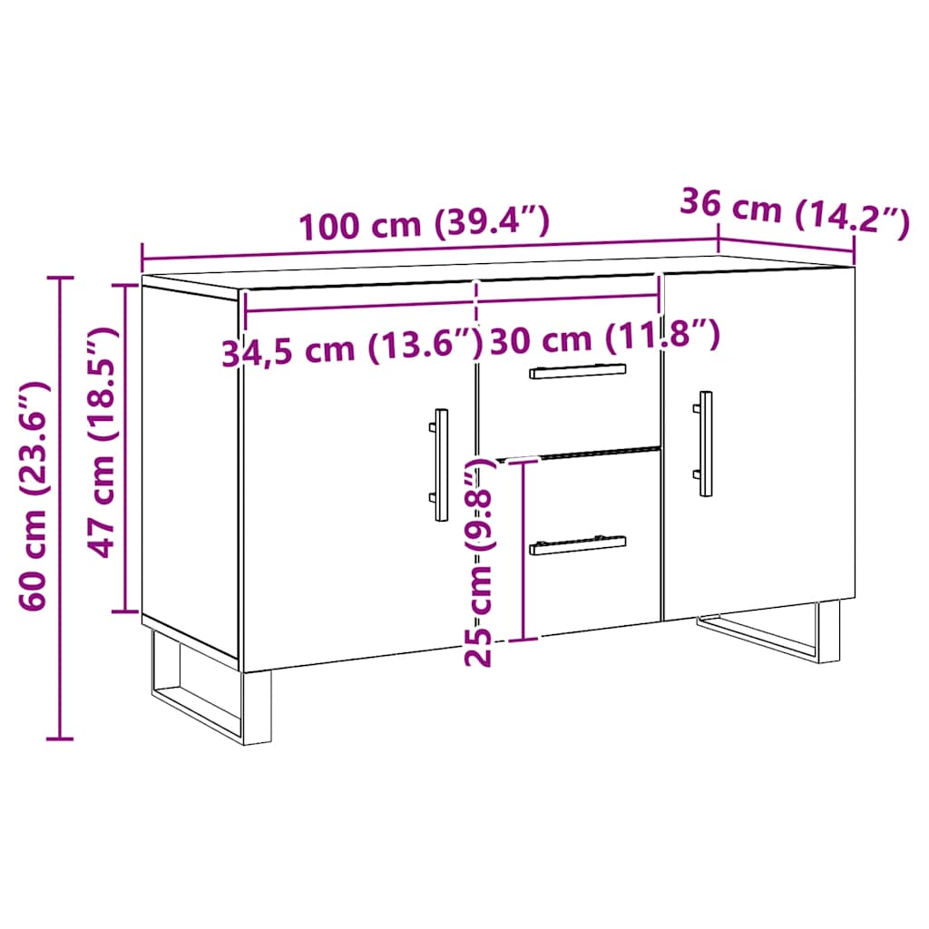 Sideboard Artisan Oak 100x36x60 cm Engineered Wood