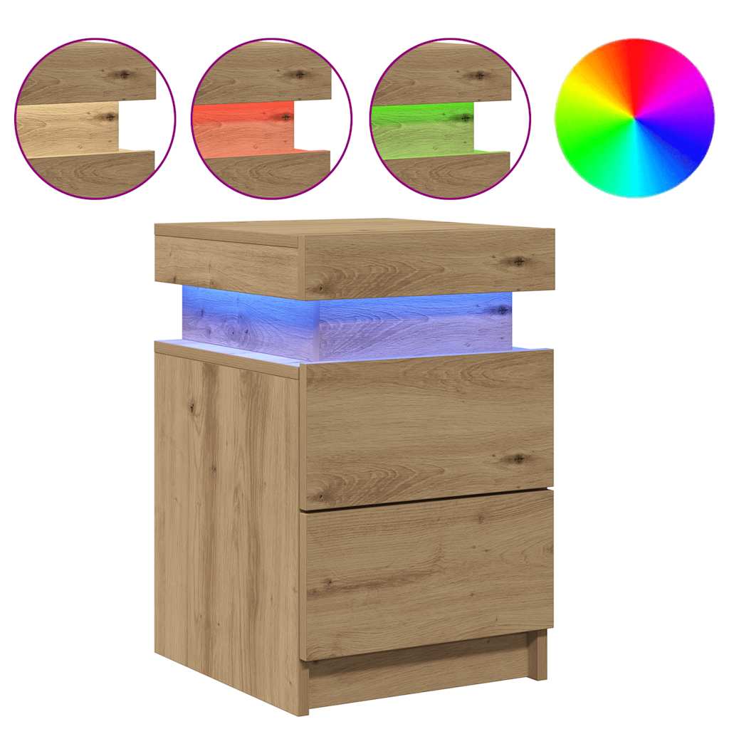 Bedside Cabinet with LED Artisian Oak 35x39x55 cm Engineered Wood